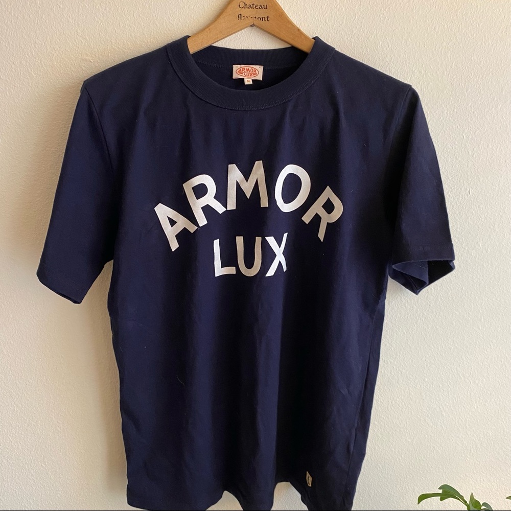 Armor Lux Logo Tee French Navy Short Sleeve Shirt Top Size Medium